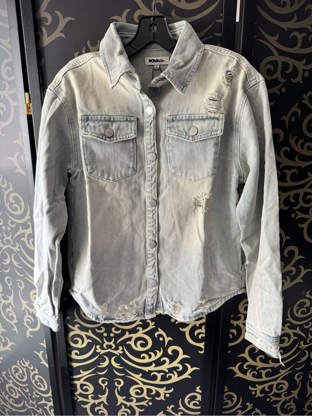 Fashion Nova Light Blue Distressed Denim Jacket
